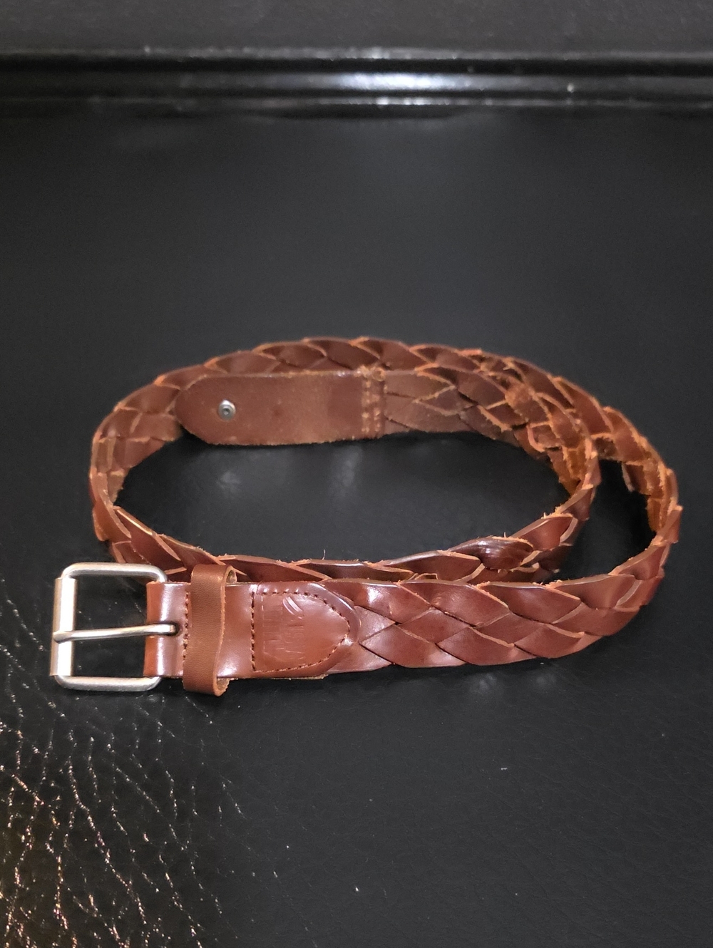 Men's William Rast Genuine Leather Brown Braided Woven Belt with Silver Buckle